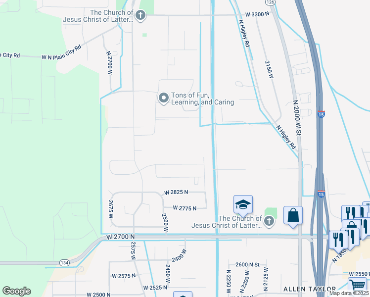 map of restaurants, bars, coffee shops, grocery stores, and more near 2414 West 2950 North in Farr West