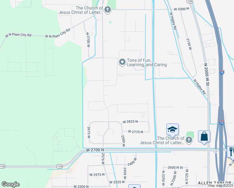 map of restaurants, bars, coffee shops, grocery stores, and more near 2524 West 2950 North in Farr West