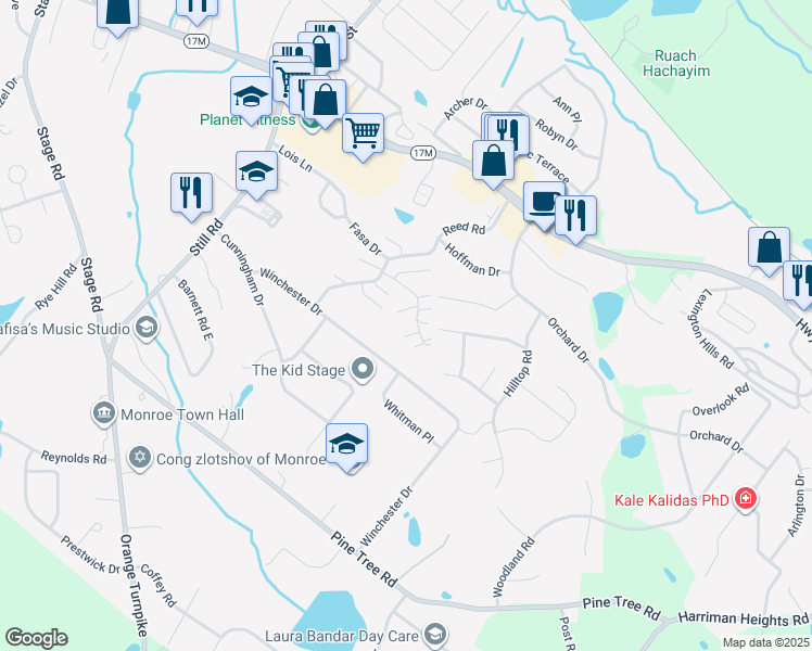 map of restaurants, bars, coffee shops, grocery stores, and more near 12 Giovanni Court in Monroe