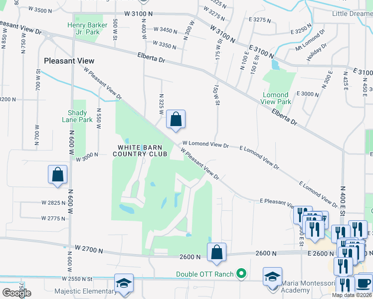 map of restaurants, bars, coffee shops, grocery stores, and more near 301 West Pleasant View Drive in Pleasant View