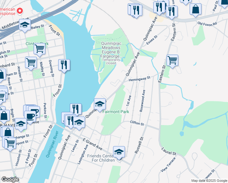 map of restaurants, bars, coffee shops, grocery stores, and more near 916 Quinnipiac Avenue in New Haven