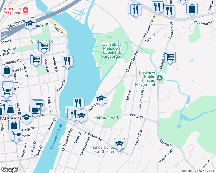 map of restaurants, bars, coffee shops, grocery stores, and more near 916 Quinnipiac Avenue in New Haven