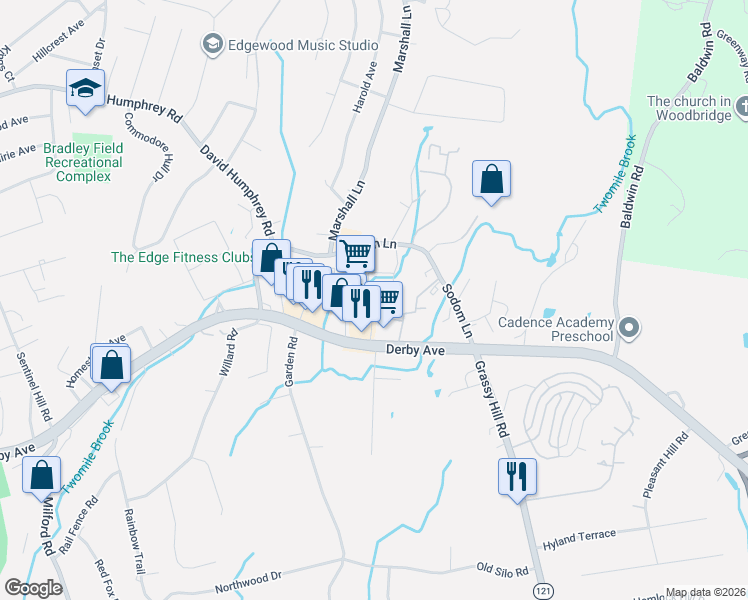 map of restaurants, bars, coffee shops, grocery stores, and more near 656 New Haven Avenue in Derby