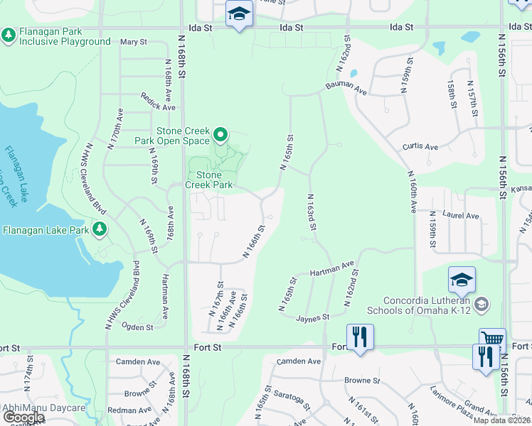 map of restaurants, bars, coffee shops, grocery stores, and more near 6103 North 166th Plaza in Omaha