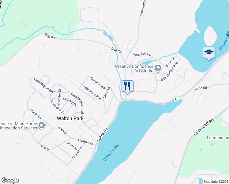 map of restaurants, bars, coffee shops, grocery stores, and more near 22 Lake Avenue in Monroe
