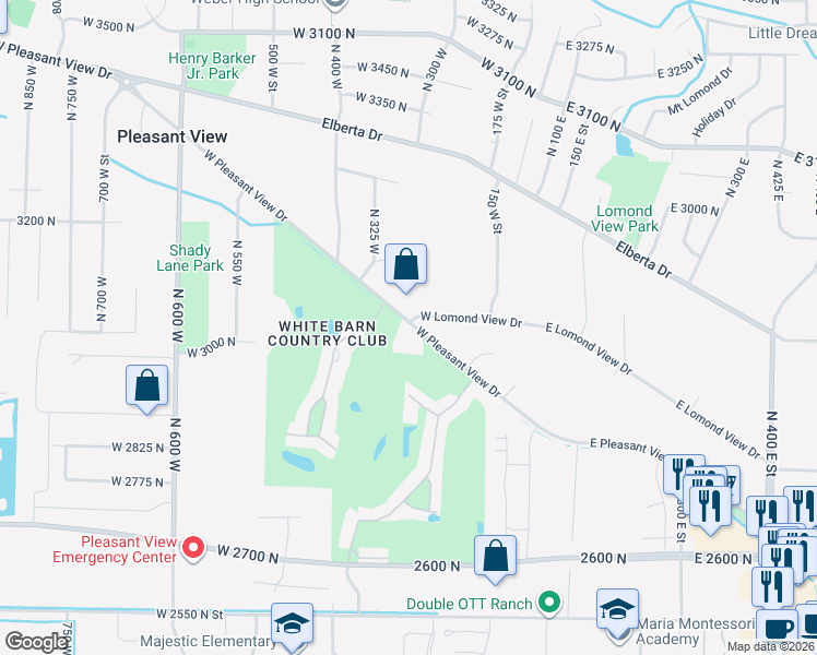 map of restaurants, bars, coffee shops, grocery stores, and more near 301 West Pleasant View Drive in Pleasant View