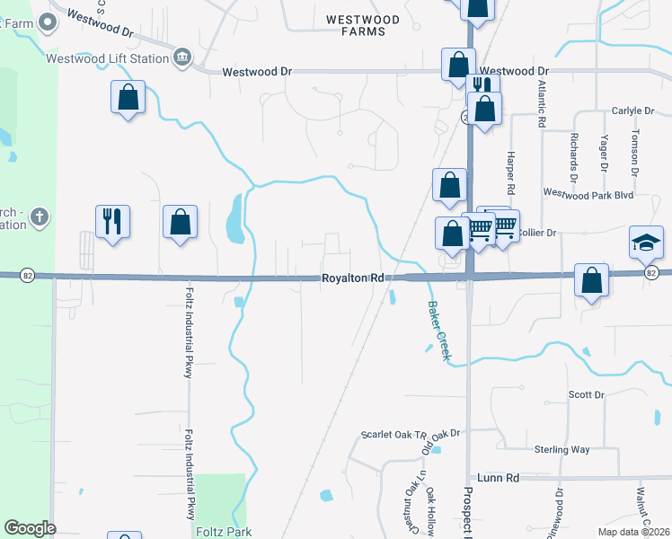 map of restaurants, bars, coffee shops, grocery stores, and more near 21600 Royalton Road in Strongsville