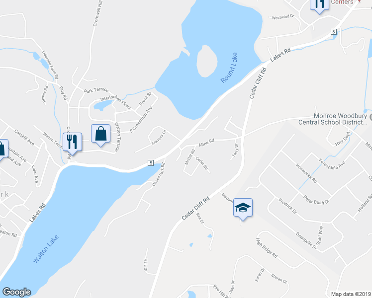 map of restaurants, bars, coffee shops, grocery stores, and more near 251 Mine Road in Monroe