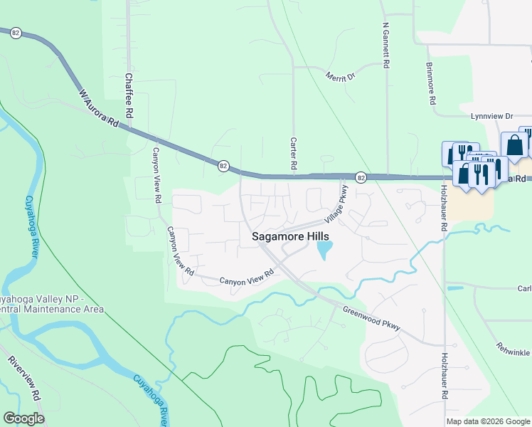 map of restaurants, bars, coffee shops, grocery stores, and more near 6857 Amherst Drive in Sagamore Hills