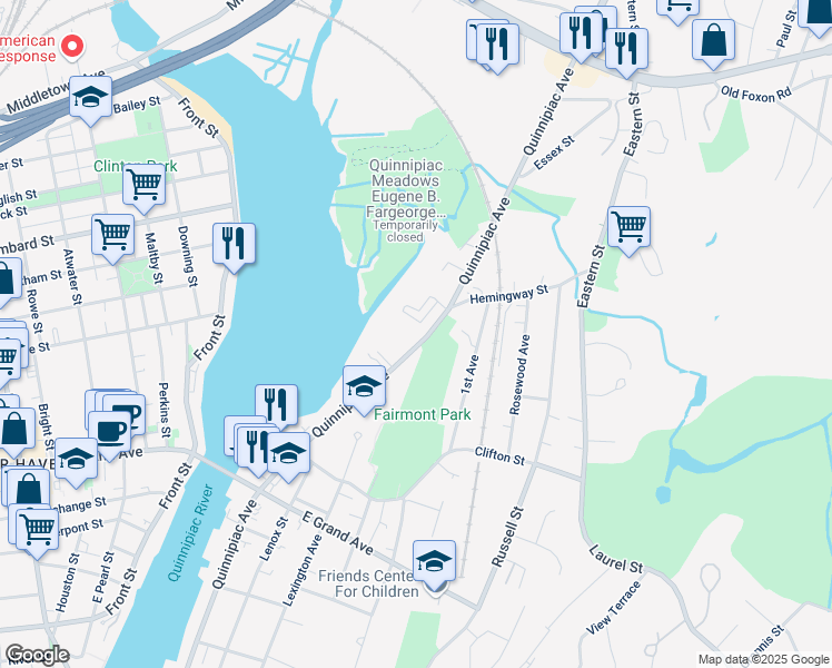 map of restaurants, bars, coffee shops, grocery stores, and more near 916 Quinnipiac Avenue in New Haven