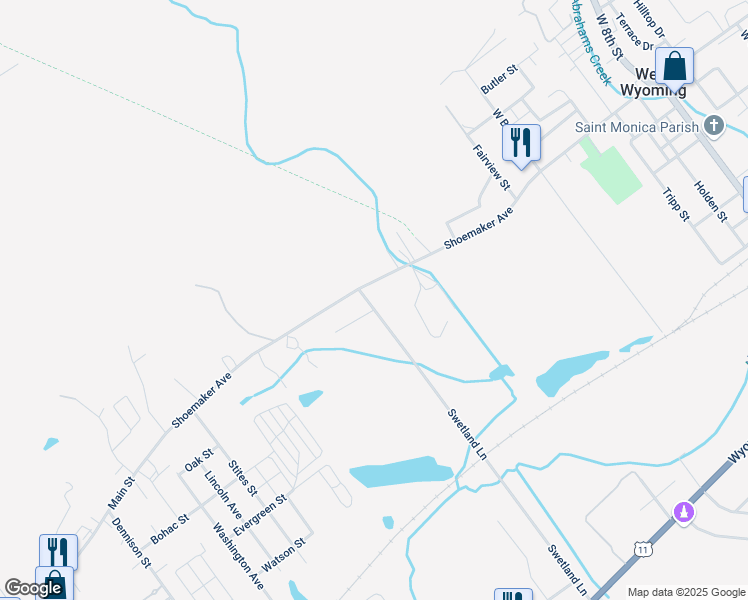 map of restaurants, bars, coffee shops, grocery stores, and more near 1245 Shoemaker Avenue in West Wyoming