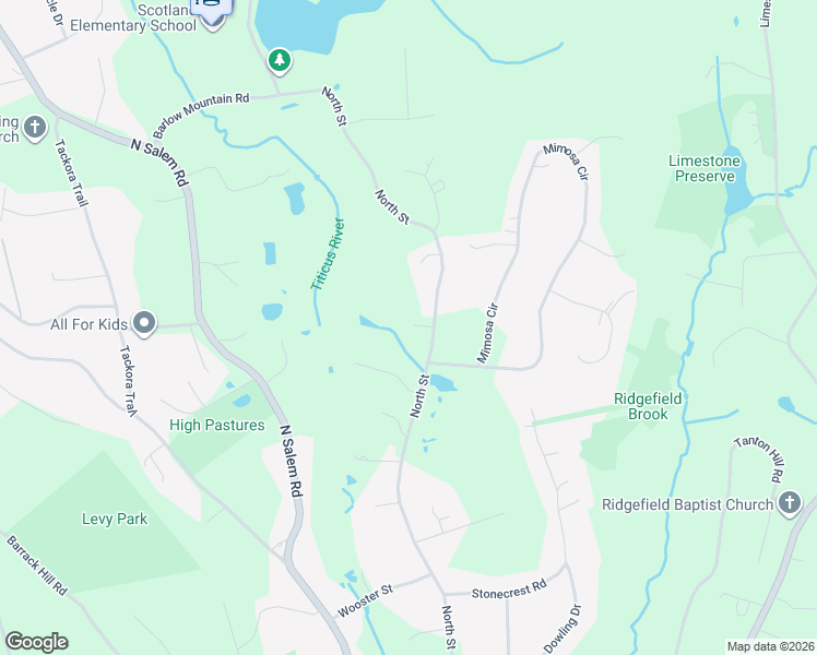 map of restaurants, bars, coffee shops, grocery stores, and more near 355 North Street in Ridgefield