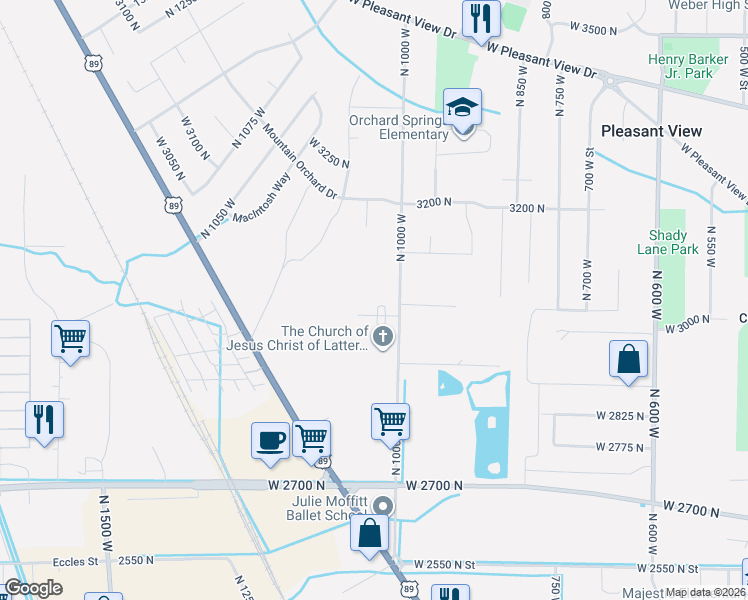 map of restaurants, bars, coffee shops, grocery stores, and more near 1018 West 3000 North in Pleasant View