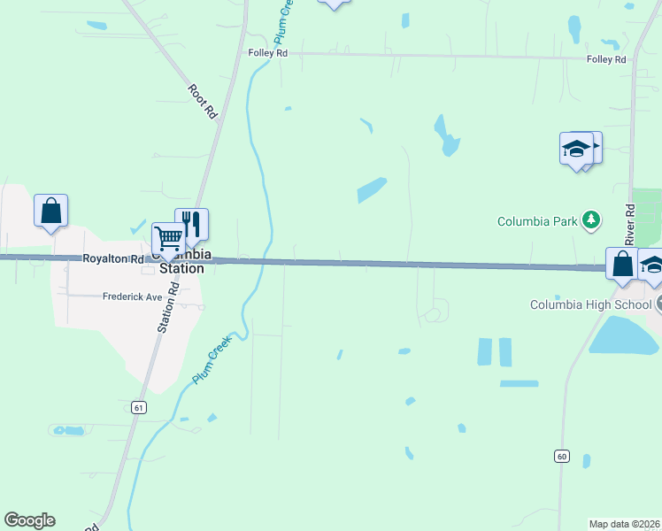 map of restaurants, bars, coffee shops, grocery stores, and more near 26202 Royalton Road in Columbia Station