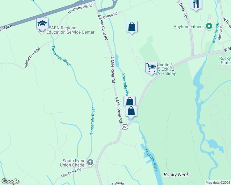 map of restaurants, bars, coffee shops, grocery stores, and more near 18 4 Mile River Road in Old Lyme