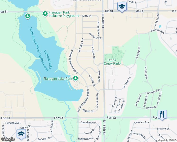 map of restaurants, bars, coffee shops, grocery stores, and more near 5915 North 169th Street in Omaha