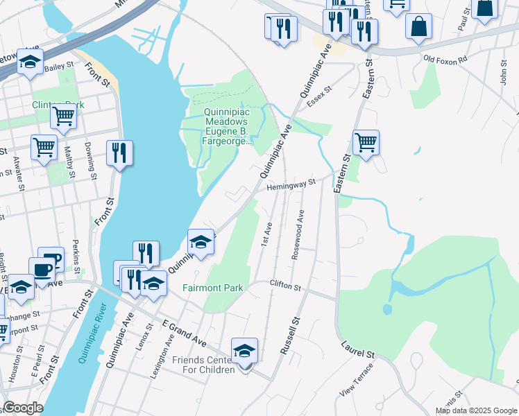 map of restaurants, bars, coffee shops, grocery stores, and more near 933 Quinnipiac Avenue in New Haven
