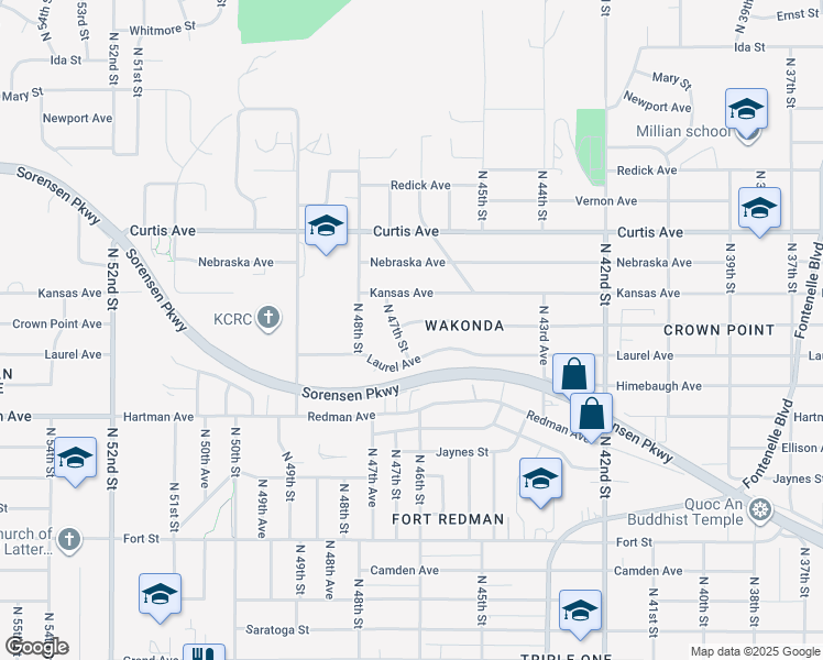 map of restaurants, bars, coffee shops, grocery stores, and more near 4547 Crown Point Avenue in Omaha
