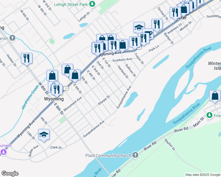 map of restaurants, bars, coffee shops, grocery stores, and more near 145 East 3rd Street in Wyoming