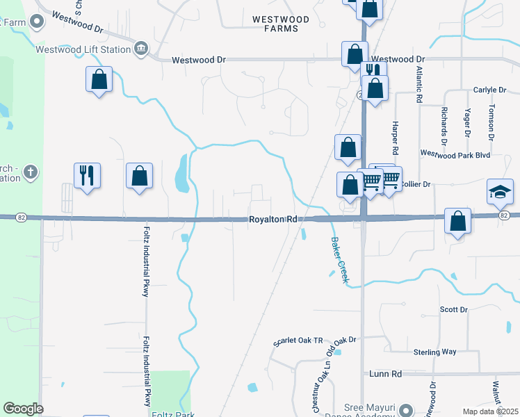 map of restaurants, bars, coffee shops, grocery stores, and more near 21600 Royalton Road in Strongsville