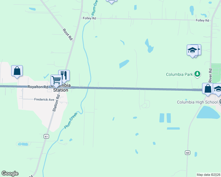 map of restaurants, bars, coffee shops, grocery stores, and more near 26202 Royalton Road in Columbia Station