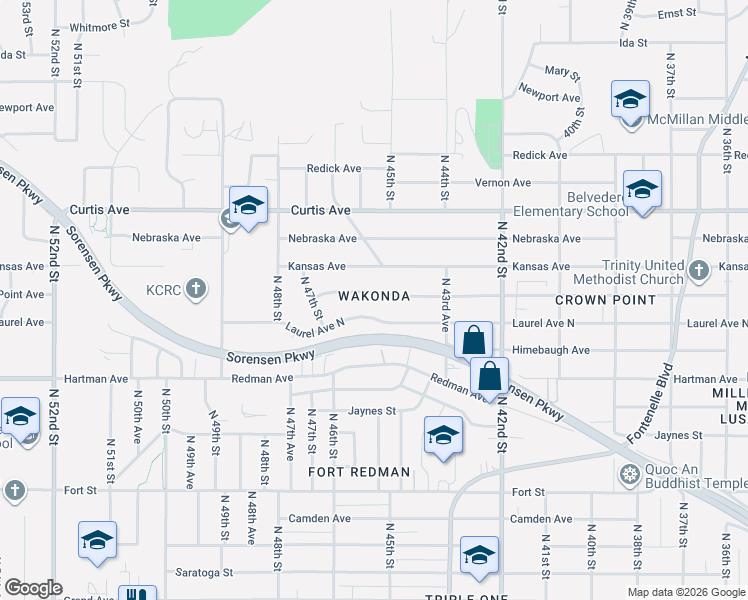 map of restaurants, bars, coffee shops, grocery stores, and more near 4519 Crown Point Avenue in Omaha