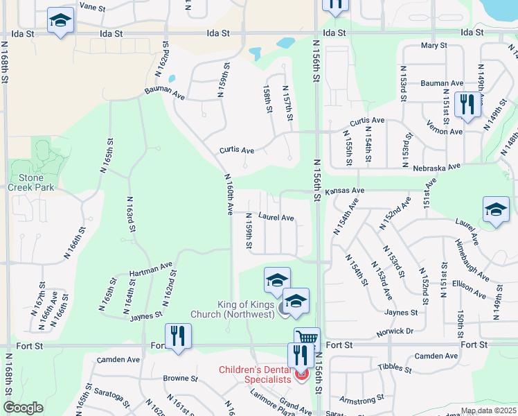 map of restaurants, bars, coffee shops, grocery stores, and more near 5918 North 158th Court in Omaha