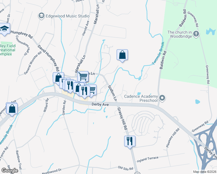 map of restaurants, bars, coffee shops, grocery stores, and more near 8 Brookside West Court in Derby