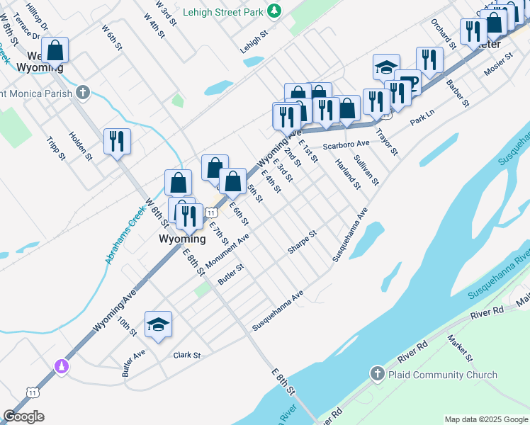 map of restaurants, bars, coffee shops, grocery stores, and more near 75 5th Street in Wyoming