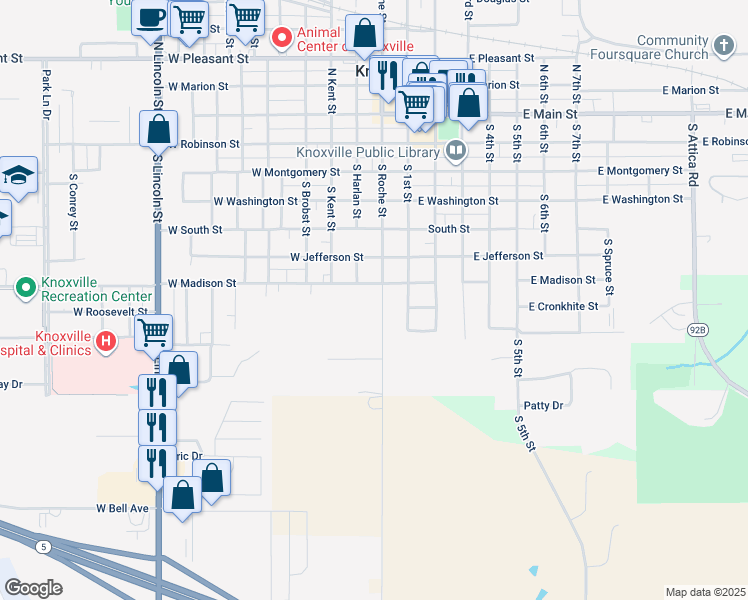 map of restaurants, bars, coffee shops, grocery stores, and more near 710 South Roche Street in Knoxville
