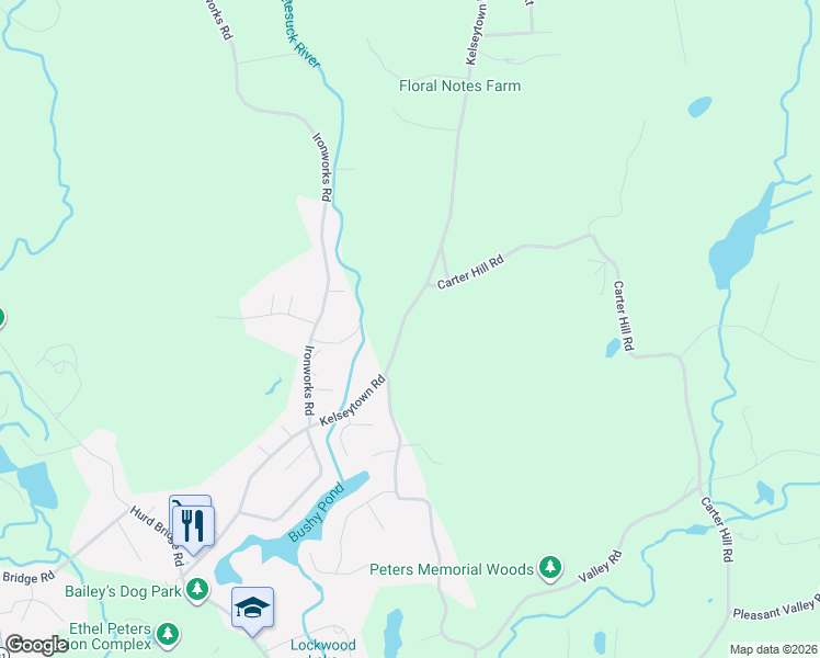 map of restaurants, bars, coffee shops, grocery stores, and more near 20 Kelseytown Road in Clinton