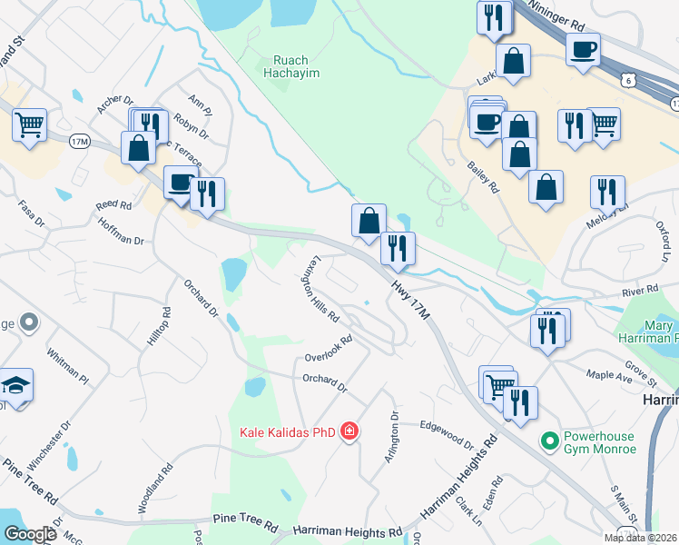 map of restaurants, bars, coffee shops, grocery stores, and more near Tondo Circle in Harriman