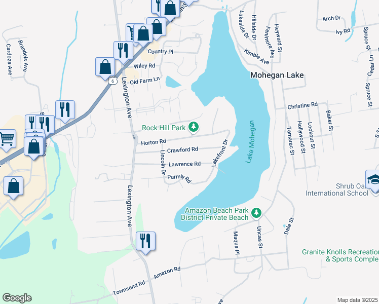 map of restaurants, bars, coffee shops, grocery stores, and more near 1711 Crawford Road in Mohegan Lake