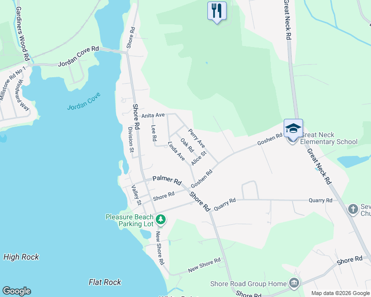 map of restaurants, bars, coffee shops, grocery stores, and more near 8 Oak Rd in Waterford