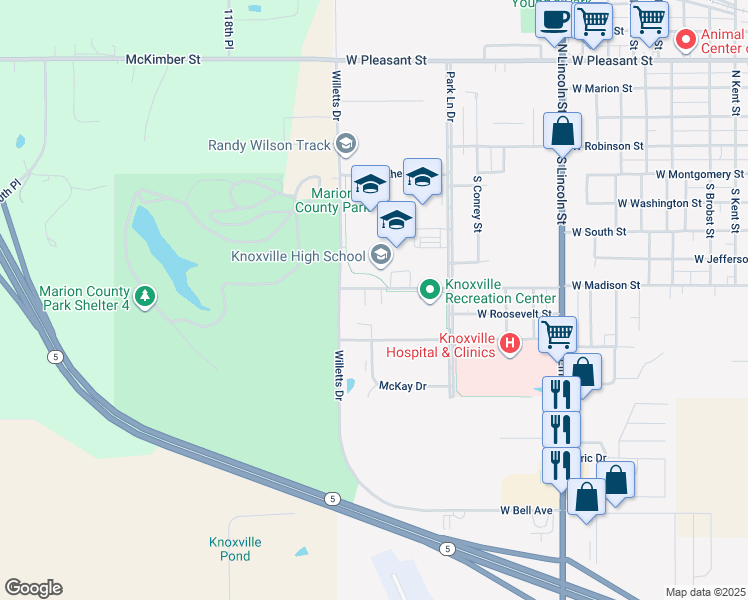 map of restaurants, bars, coffee shops, grocery stores, and more near 1812 West Madison Street in Knoxville