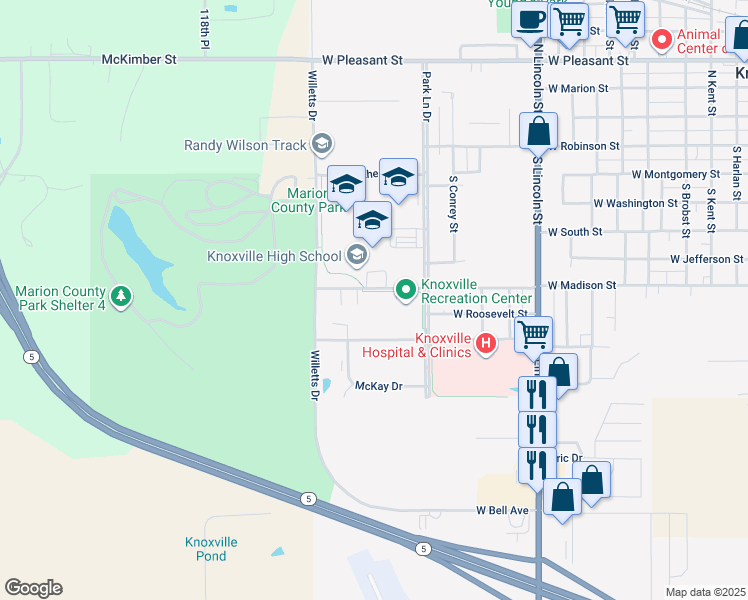 map of restaurants, bars, coffee shops, grocery stores, and more near 1812 West Madison Street in Knoxville