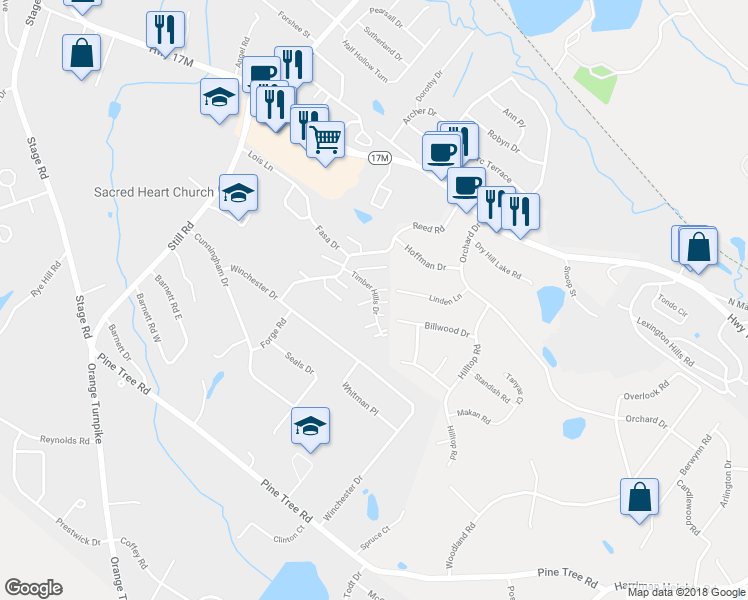map of restaurants, bars, coffee shops, grocery stores, and more near 11 Giovanni Court in Monroe