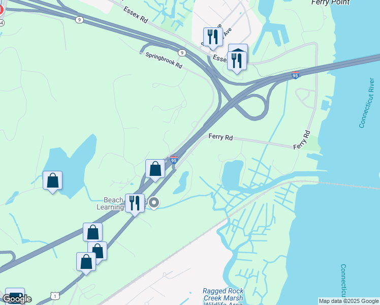 map of restaurants, bars, coffee shops, grocery stores, and more near Glade View Convalescent Home in Old Saybrook