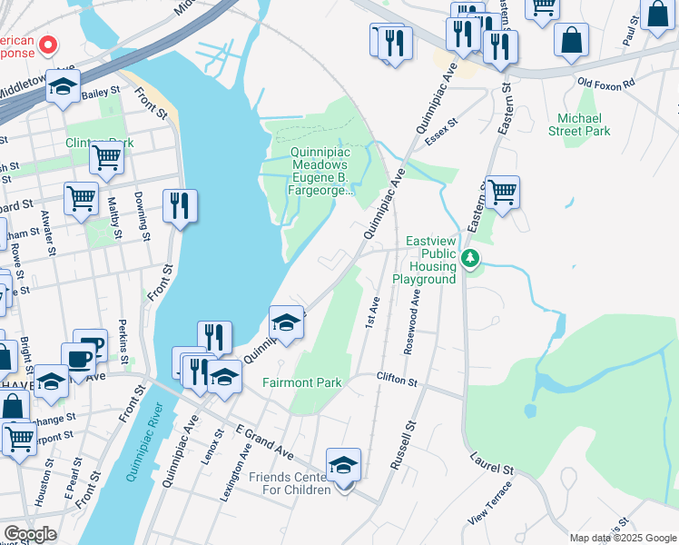 map of restaurants, bars, coffee shops, grocery stores, and more near 916 Quinnipiac Avenue in New Haven