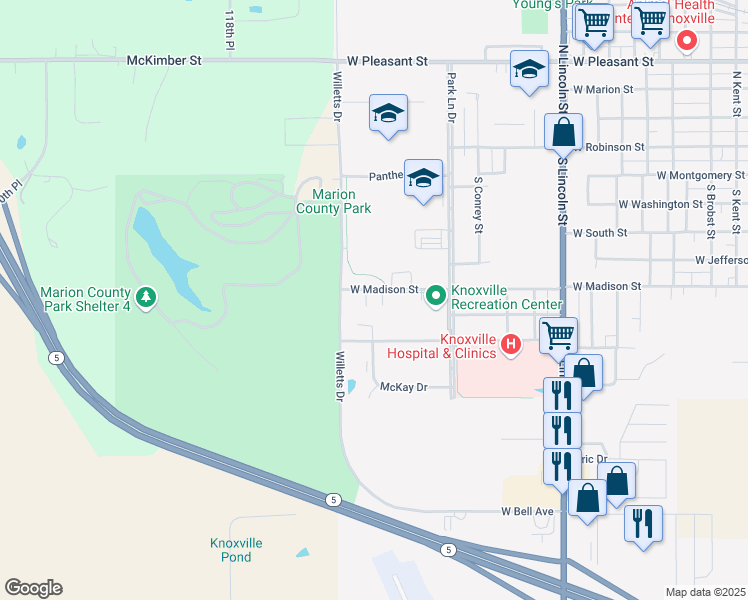 map of restaurants, bars, coffee shops, grocery stores, and more near 2000 West Madison Street in Knoxville