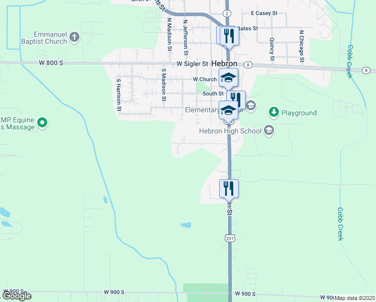 map of restaurants, bars, coffee shops, grocery stores, and more near 117 Fairlane Drive in Hebron