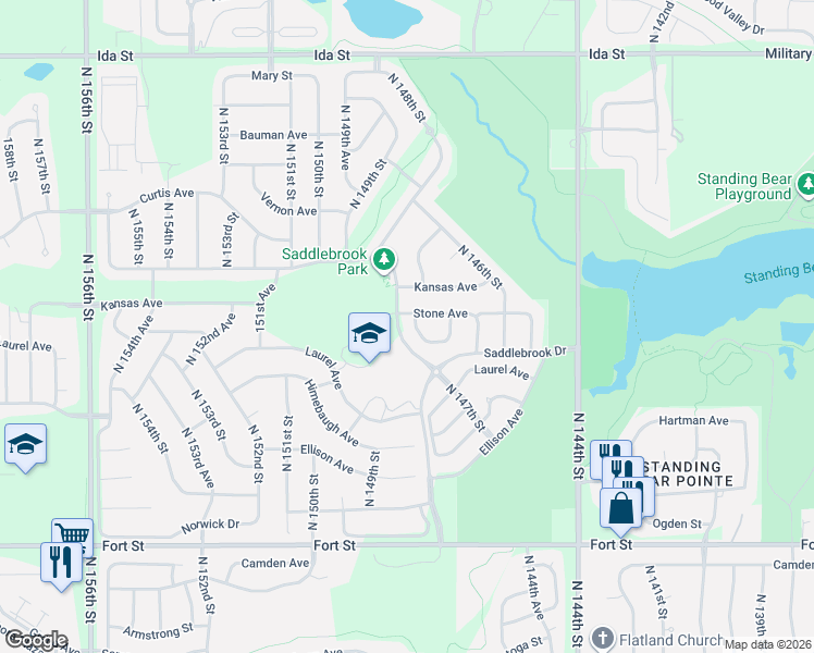 map of restaurants, bars, coffee shops, grocery stores, and more near 6022 147th Avenue in Omaha