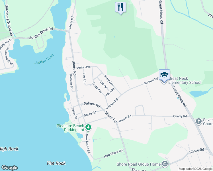 map of restaurants, bars, coffee shops, grocery stores, and more near 8 Oak Road in Waterford