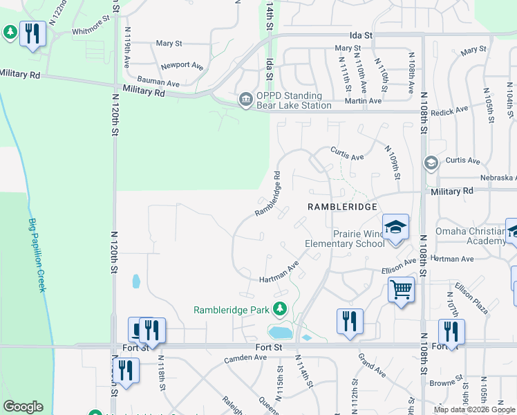 map of restaurants, bars, coffee shops, grocery stores, and more near 6114 North 116th Circle in Omaha