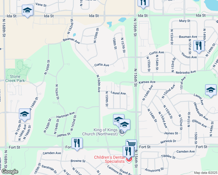 map of restaurants, bars, coffee shops, grocery stores, and more near 5918 North 158th Court in Omaha