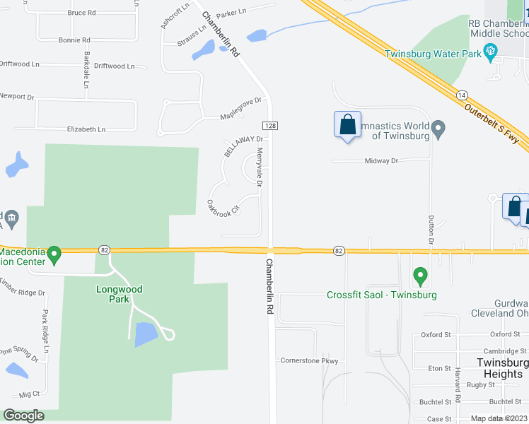 map of restaurants, bars, coffee shops, grocery stores, and more near 8929 Merryvale Drive in Twinsburg