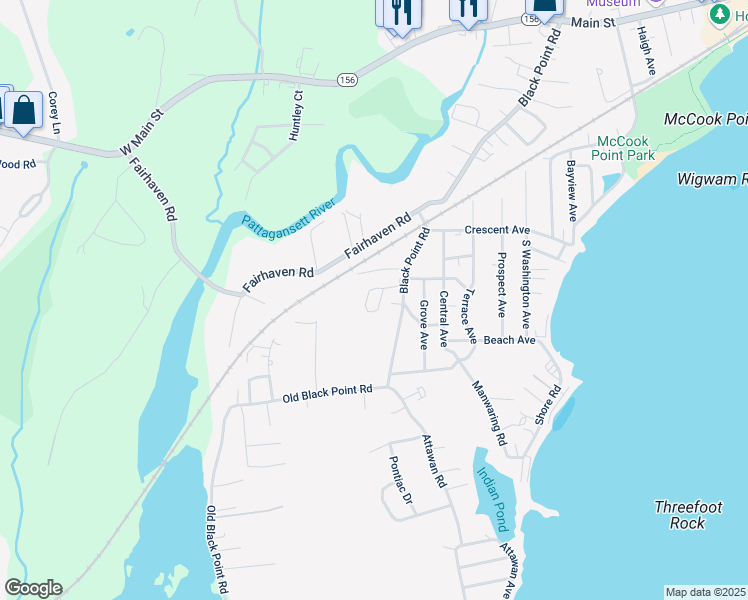 map of restaurants, bars, coffee shops, grocery stores, and more near 127 Black Point Road in East Lyme