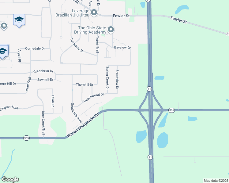 map of restaurants, bars, coffee shops, grocery stores, and more near 55 Brookview Drive in Cortland