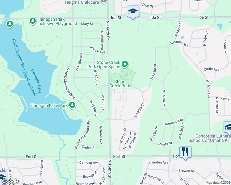 map of restaurants, bars, coffee shops, grocery stores, and more near 6011 North 167th Plaza in Omaha