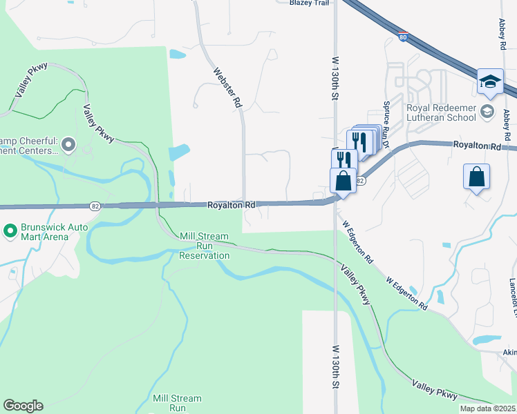 map of restaurants, bars, coffee shops, grocery stores, and more near 13663 Ohio 82 in Strongsville